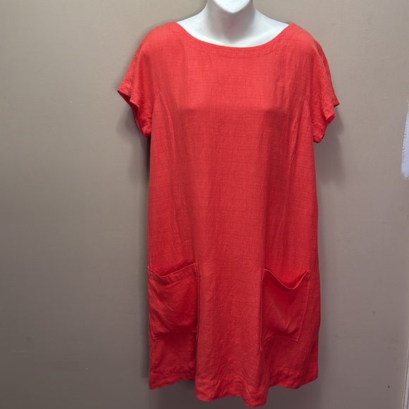 Eileen Fisher Organic Linen Tencel Crepe Dress Sz Small - Picture 2 of 5